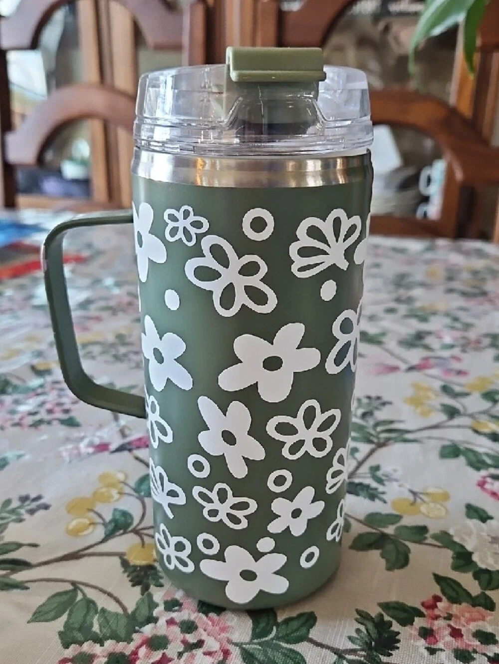 Igloo Olive Green Custom PYREX Print Travel Mug with Handle and Clear Lid - Picture 2 of 4